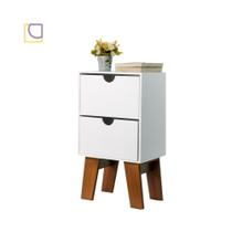 Mesa de cabeceira cor branca retro com 2 gavetas oferta - Box Fan