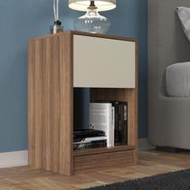 Mesa de Cabeceira Cor Castanh/Off Retro com Gaveta e Nicho Mesa de Cabeceira Cor Castanh/Off Retro com Gaveta e Nicho