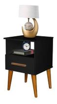 Mesa De Cabeceira Criado 1 Gaveta Retrô Pérola Preto