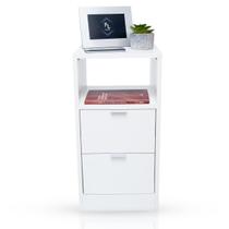 Mesa de Cabeceira Criado 30cm Branco 2 Gavetas e 1 Nicho em MDF Lateral da Cama Quarto Decoração