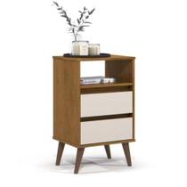 Mesa De Cabeceira Criado Lateral Para Quarto Retro Roma 2 Gavetas 1 Nicho Pés Palito - Off/Nature Mesa De Cabeceira Criado Lateral Para Quarto Retro Roma 2 Gavetas 1 Nicho Pés Palito - Off/Nature