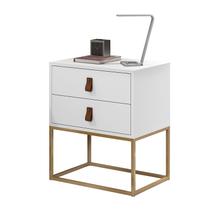 Mesa de Cabeceira Criado Para Cama Box Estilo Industrial 2 Gavetas Pés de Ferro Dourado