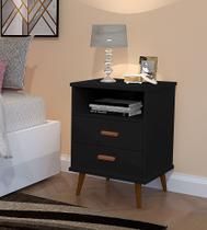 Mesa de Cabeceira Criado quarto 2 gavetas 1 nicho Itália Preto Mesa de Cabeceira Criado quarto 2 gavetas 1 nicho Itália Preto
