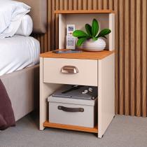 Mesa de Cabeceira Criado Quarto Casal Cama Box com Gaveta Nicho e Prateleira Compacta Bide Cama Cleo Facil Montagem