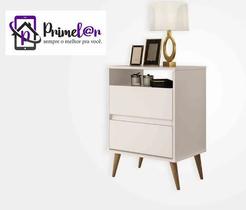 Mesa De Cabeceira Criado Retrô Com 2 Gavetas e Nicho Lotus