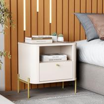 Mesa de Cabeceira Curva 1 Gaveta e 1 Nicho Pés e Puxadores em Metal 45cm Tucupí