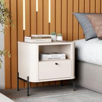 Mesa de Cabeceira Curva 1 Gaveta e 1 Nicho Pés e Puxadores em Metal 45cm Tucupí