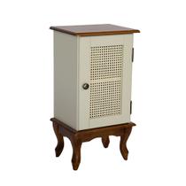 Mesa de Cabeceira de Madeira Antique Luís XV com 1 Porta em Rattan - 2086
