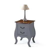 Mesa de Cabeceira de Madeira Bombê Antique com 2 Gavetas - Laca Cinza - M51026