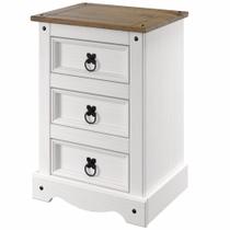Mesa de Cabeceira de Madeira com 3 Gavetas Branco Lavado