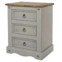 Mesa de Cabeceira de Madeira com 3 Gavetas Cinza Lavado Mesa de Cabeceira de Madeira com 3 Gavetas Cinza Lavado