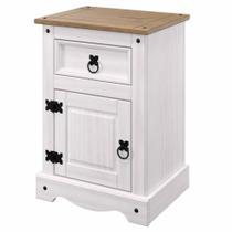 Mesa de Cabeceira de Madeira Maciça com 1 Porta e 1 Gaveta Branco Lavado Mesa de Cabeceira de Madeira Maciça com 1 Porta e 1 Gaveta Branco Lavado