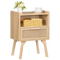 Mesa de cabeceira de vime Lerliuo Boho com gaveta, prateleira aberta, natural