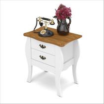 Mesa de Cabeceira Decorativa Bombê Premier Provençal Branco/Cumarú com 2 Gavetas - Patrimar Móveis Mesa de Cabeceira Decorativa Bombê Premier Provençal Branco/Cumarú com 2 Gavetas - Patrimar Móveis