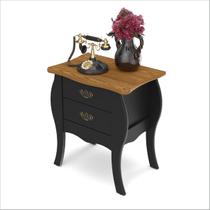 Mesa de Cabeceira Decorativa Bombê Premier Provençal Preto/Cumarú com 2 Gavetas - Patrimar Móveis