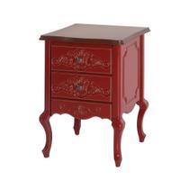 Mesa de Cabeceira Decorativa Zahra 2 Gavetas Vermelho/Imbuía G71 - Gran Belo