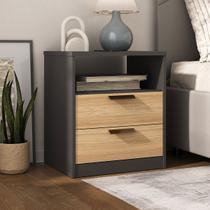 Mesa de Cabeceira Divino 2 Gavetas 100% Mdf Preto/Olmo - Manbel