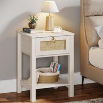 mesa de cabeceira Eclatara 40x60x45 cm com Gaveta de Vime na Cor Creme mesa de cabeceira Eclatara 40x60x45 cm com Gaveta de Vime na Cor Creme