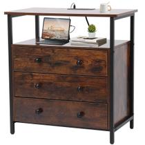 Mesa de cabeceira Edbuosy com 3 gavetas e estação de carregamento 69x40x74 cm