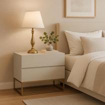 Mesa De Cabeceira Eros 60cm Estilo Industrial Base Dourado