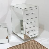 Mesa De Cabeceira Espelhada 3 Gavetas Altura 55 Cm Largura 30 Cm Para Quarto Com Rodas Premium