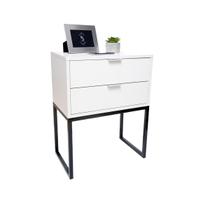 Mesa de Cabeceira Estilo Industrial 40cm Branco Eco 2 Gavetas Base Ferro Preto Lateral Cama Mesa de Cabeceira Estilo Industrial 40cm Branco Eco 2 Gavetas Base Ferro Preto Lateral Cama
