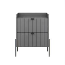 mesa de cabeceira estilo industrial cinza MDF para cama quarto de casal moriah 45cm pé e puxadores de metal