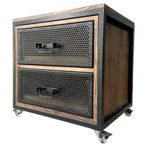 Mesa de Cabeceira Estilo Industrial com 2 Gavetas Ferro cor Preta e Madeira Maciça Cor Nogueira Mesa de Cabeceira Estilo Industrial com 2 Gavetas Ferro cor Preta e Madeira Maciça Cor Nogueira