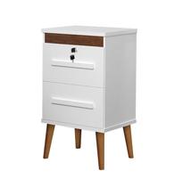 Mesa de Cabeceira Estilo Retrô 2 gavetas com Fechaduras em Aço Cor Branco/Canelato Mesa de Cabeceira Estilo Retrô 2 gavetas com Fechaduras em Aço Cor Branco/Canelato