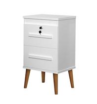 Mesa de Cabeceira Estilo Retrô 2 gavetas com Fechaduras em Aço Cor Branco