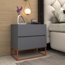 mesa de cabeceira estilo retro com pe de ferro cobre para quarto cama casal eros 45cm design clean moderno