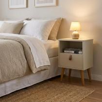 Mesa de Cabeceira Estilo Retrô com Pés Palito Off White