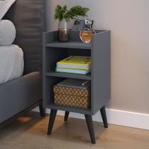 Mesa de Cabeceira Estilo Retrô Mara Pés Palito Porta Celular Cor Cinza - MJM Casa dos Moveis