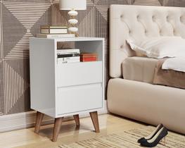 Mesa de Cabeceira Estilo Retro Pés Palito Sisi cor Branco - JM Casa dos Moveis Mesa de Cabeceira Estilo Retro Pés Palito Sisi cor Branco - JM Casa dos Moveis