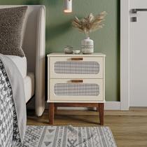 mesa de cabeceira estreita retro para quarto com telinha na gaveta pes de madeira maciça santorini 45cm