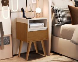 Mesa de Cabeceira Evora 1 Gaveta Pés Palito cor Nature / Off White - JM Mais Móveis Mesa de Cabeceira Evora 1 Gaveta Pés Palito cor Nature / Off White - JM Mais Móveis