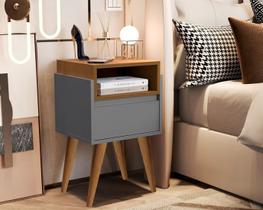 Mesa de Cabeceira Evora 1 Gaveta Pés Palito cor Onix / Nature - JM Mais Móveis