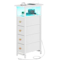 Mesa de cabeceira fina de LED Dresser Yoobure com carregador branco