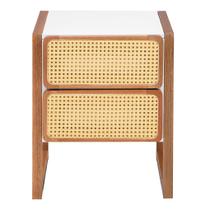 Mesa de cabeceira Flora em madeira maciça, mdf e rattan Natural/Branco Mesa de cabeceira Flora em madeira maciça, mdf e rattan Natural/Branco