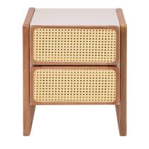 Mesa de cabeceira Flora em madeira maciça, mdf e rattan Natural / Fendi