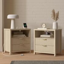 Mesa de Cabeceira Fluted Furnulem com 2 Gavetas e USB Carvalho Mesa de Cabeceira Fluted Furnulem com 2 Gavetas e USB Carvalho