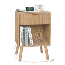 Mesa de cabeceira Fultyle Wood com estação de carregamento Rustic Walnut