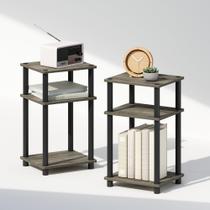 Mesa de cabeceira Furinno Just, 3 camadas, tubo giratório, carvalho francês/preto