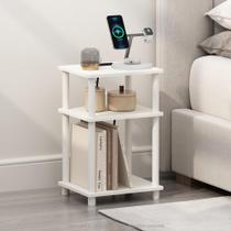 Mesa de cabeceira Furinno Just, tubo giratório de 3 camadas com USB branco