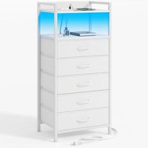 Mesa de cabeceira Furnulem branca com 5 gavetas de armazenamento com luz LED Mesa de cabeceira Furnulem branca com 5 gavetas de armazenamento com luz LED
