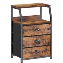 Mesa de cabeceira Furnulem com 3 gavetas e prateleira de 2 níveis, marrom Mesa de cabeceira Furnulem com 3 gavetas e prateleira de 2 níveis, marrom