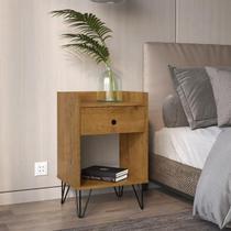 Mesa de Cabeceira Gab Estilo Retrô Pés de Ferro cor Freijó - Comprar Moveis Em Casa
