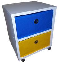 Mesa de cabeceira gaveteiro Organibox com 2 gavetas e rodízios 32x39,5x30 cm - Azul - Amarelo