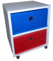 Mesa de cabeceira gaveteiro Organibox com 2 gavetas e rodízios 32x39,5x30 cm - Azul - Vermelho