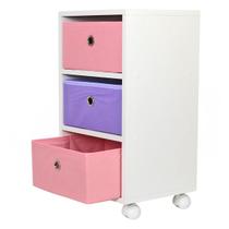 Mesa de cabeceira gaveteiro Organibox com 3 gavetas e rodízios 32x59x30 cm - ROSA E LILÁS